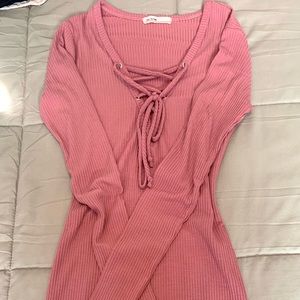 Love Culture pink lace-up body con dress, size S